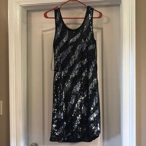 Black and Silver Sequin Cocktail Dress